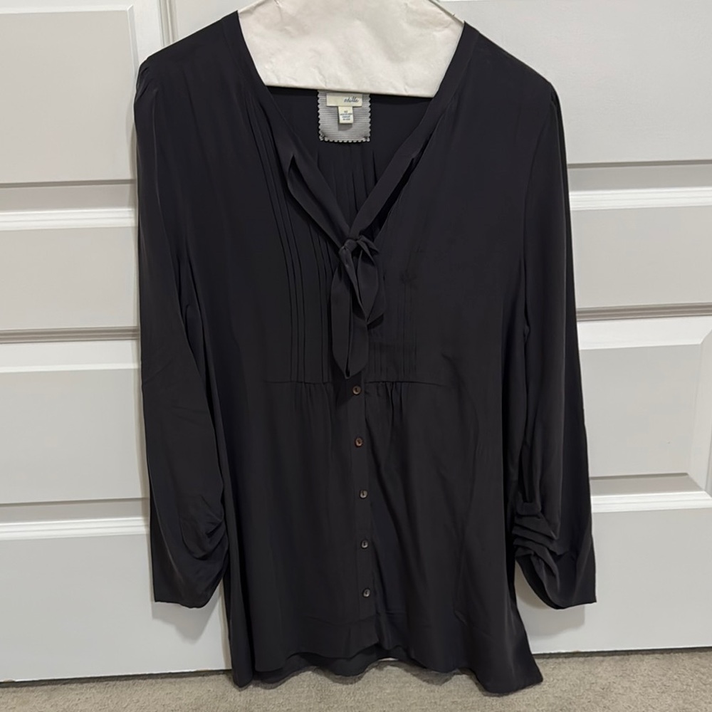 Odille Black 3/4 Sleeve Tie Front Blouse